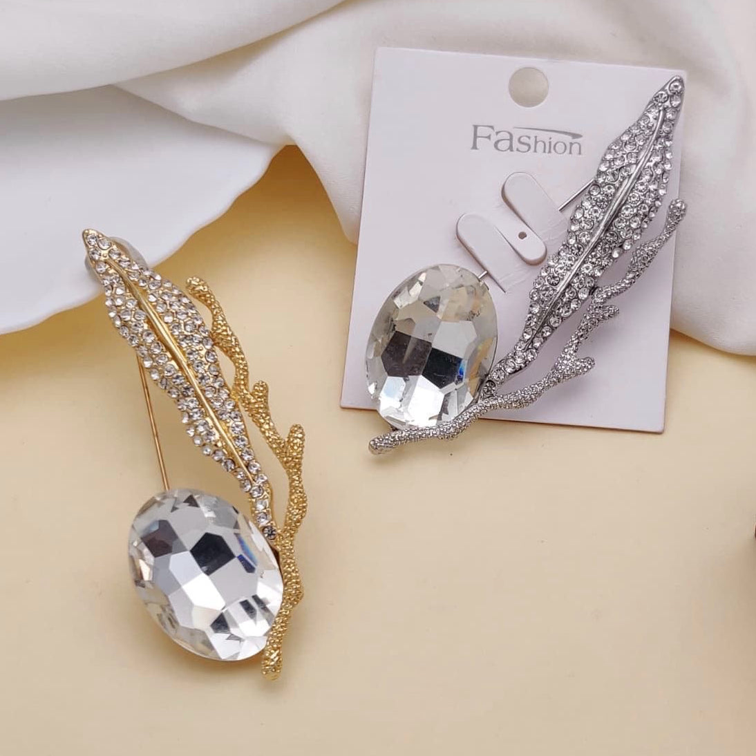 Glam Crystal Leaf Drop Brooch
