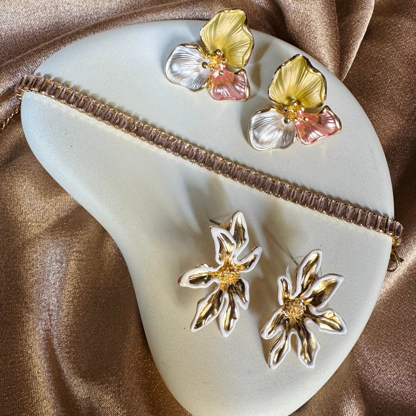 Party-wear Combo | Bracelet + 2 Pair of Earrings (Matte & Glossy)