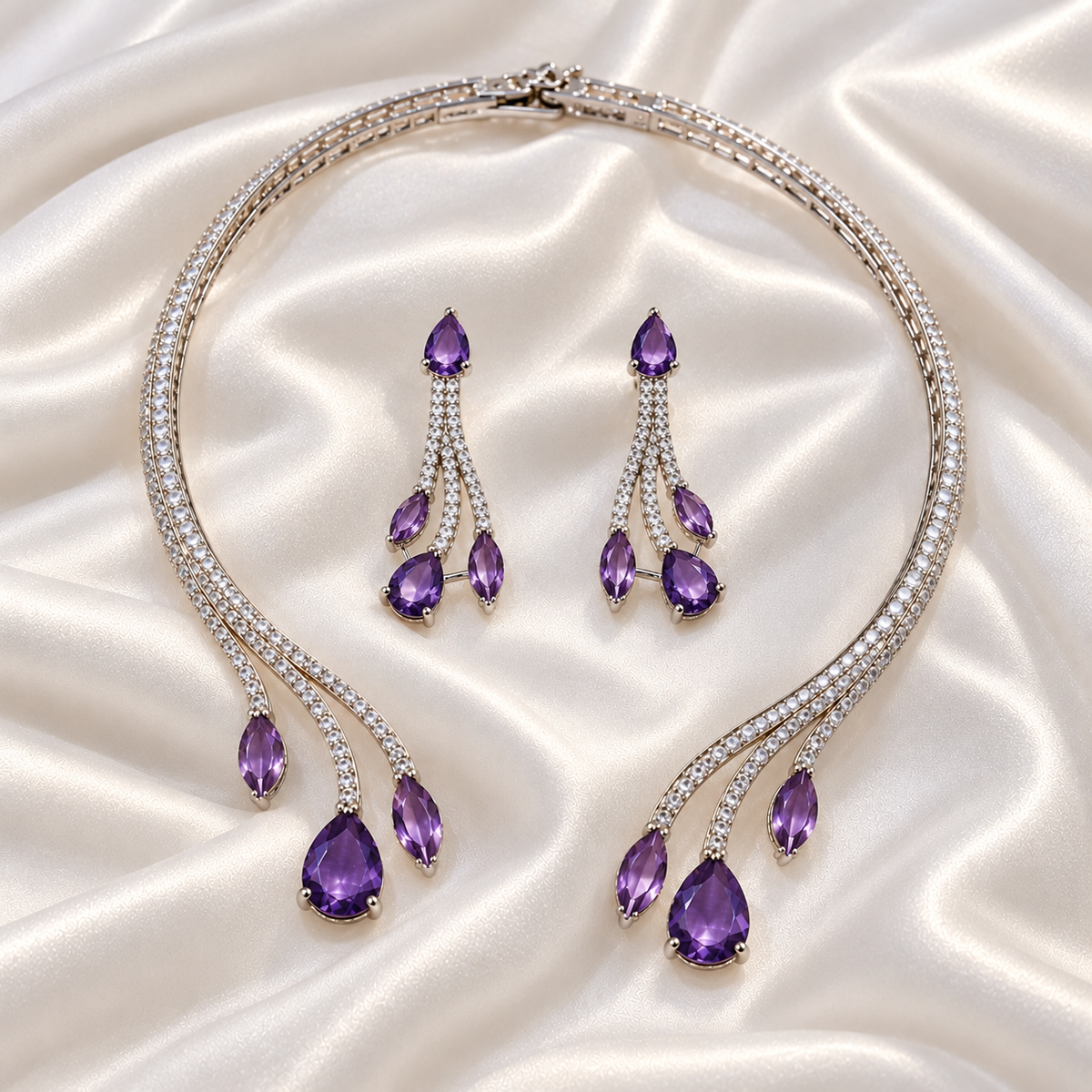 Crystal Cascade Necklace Set