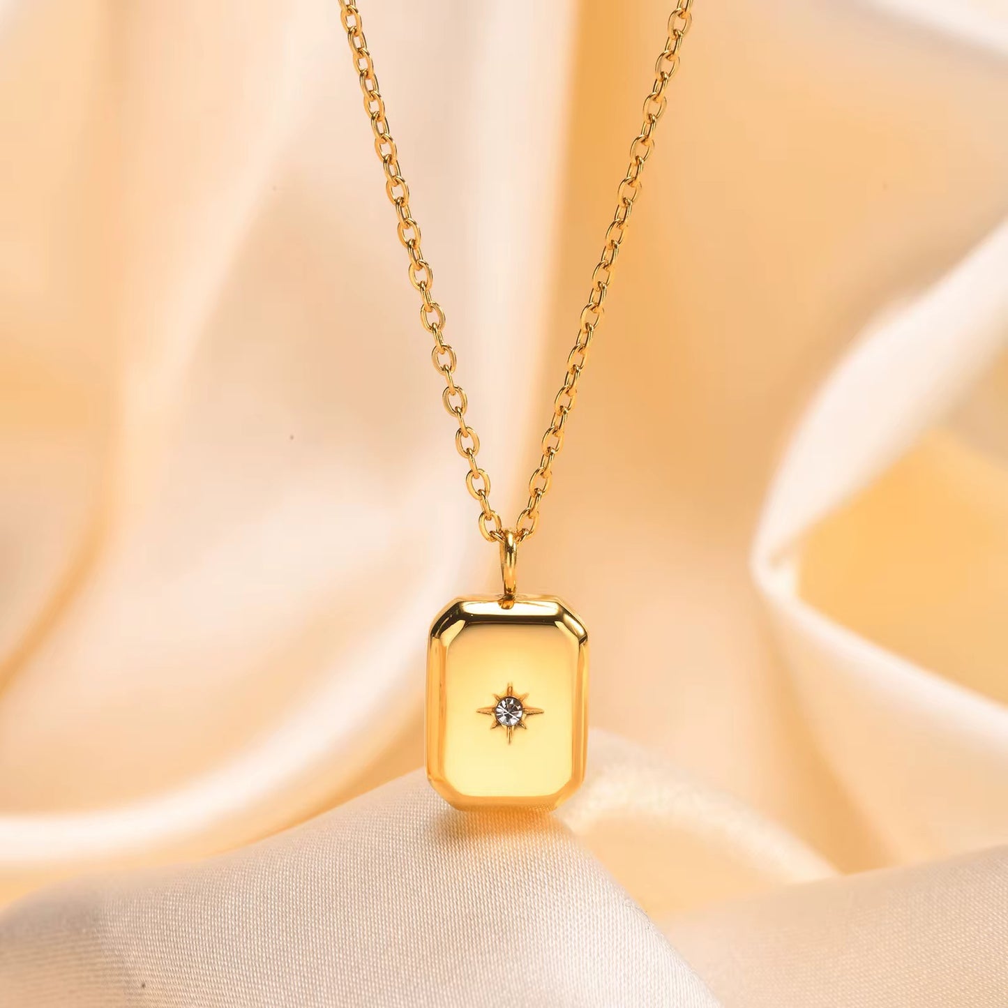 Zircon Square Pendant Necklace