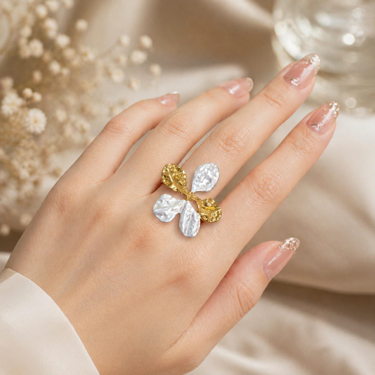 Dual Tone Floral Statement Ring