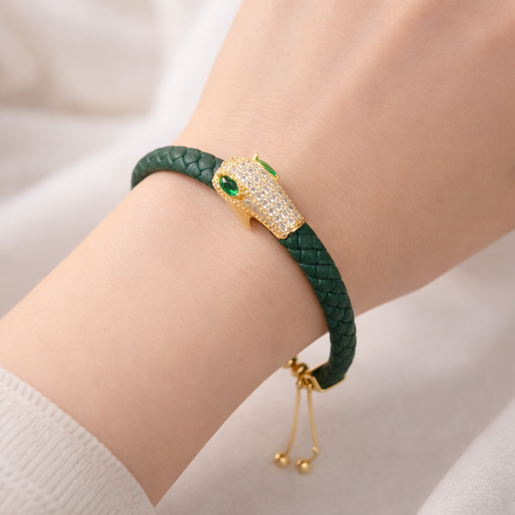 Zircon Snake Head Leather Bracelet