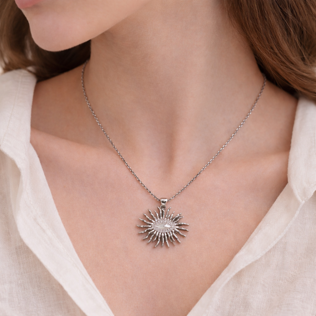 Silver Eye Sunburst Necklace