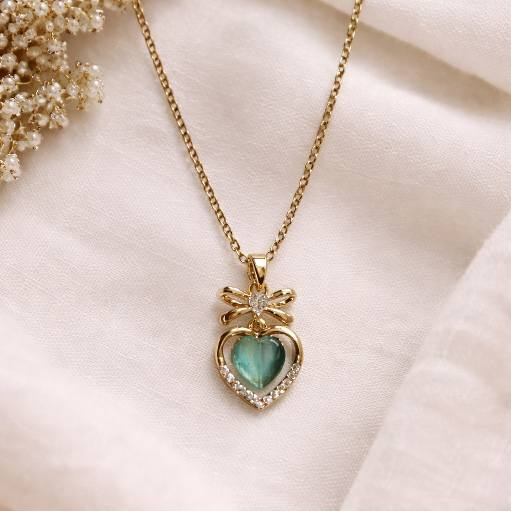 Bow & Heart Crystal Necklace