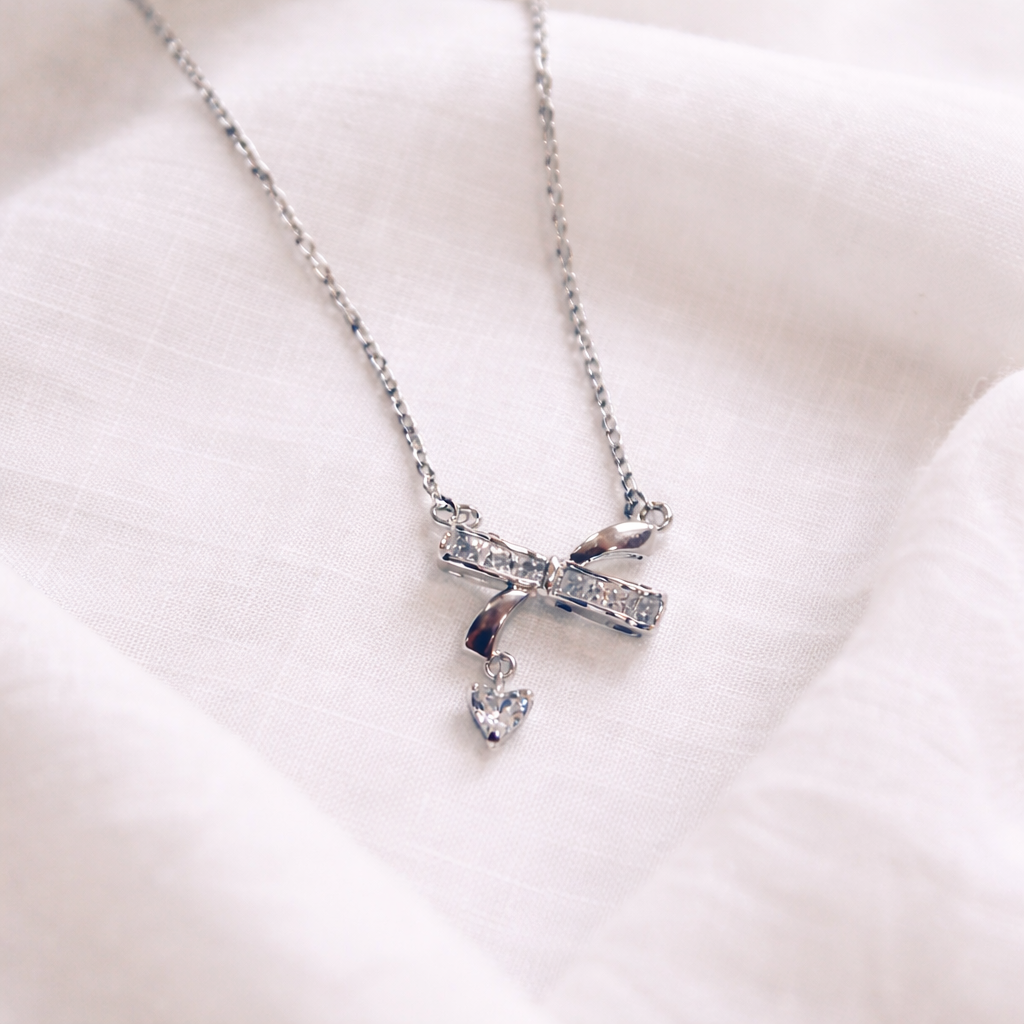 Bow & Heart CZ Necklace