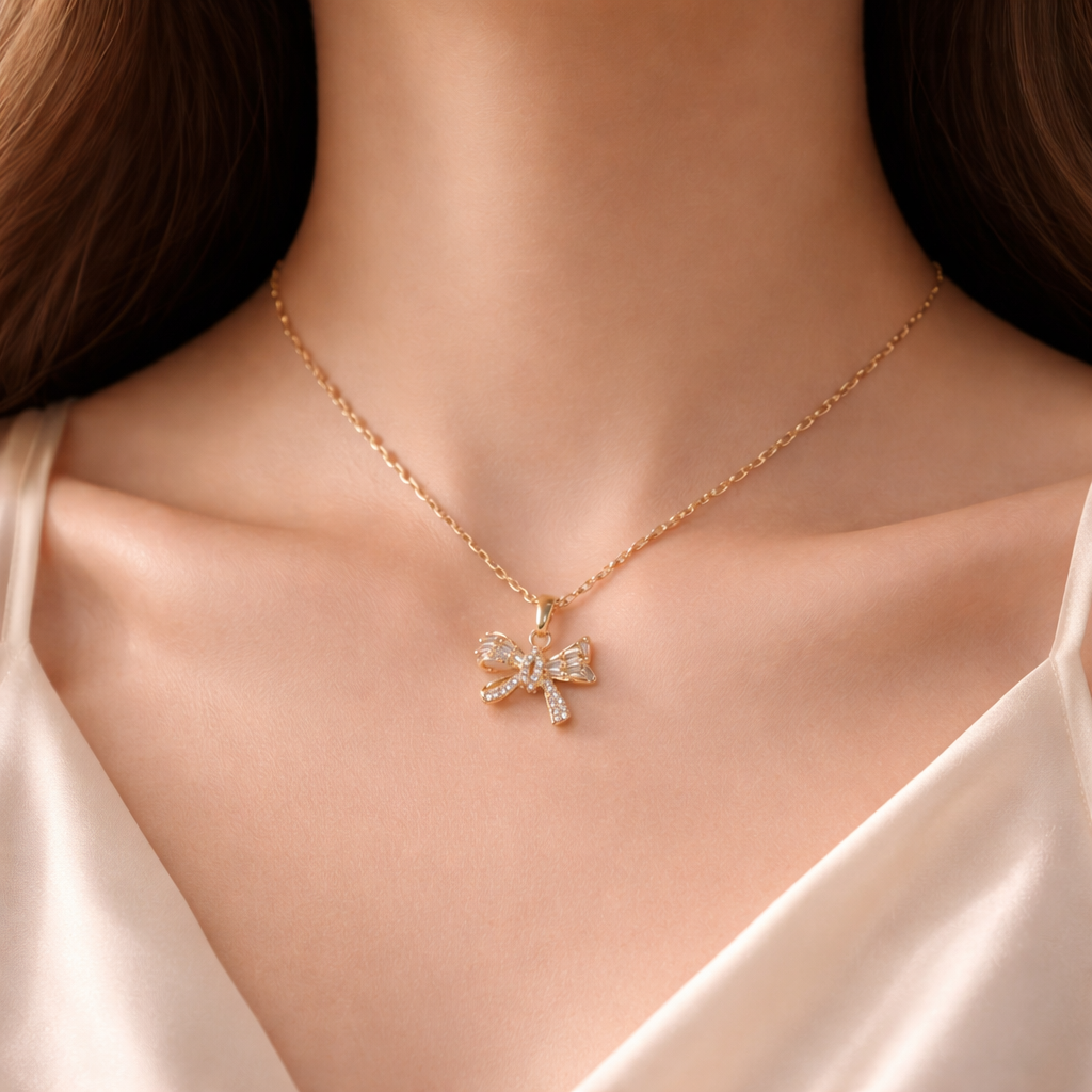 Crystal Bow Drop Necklace