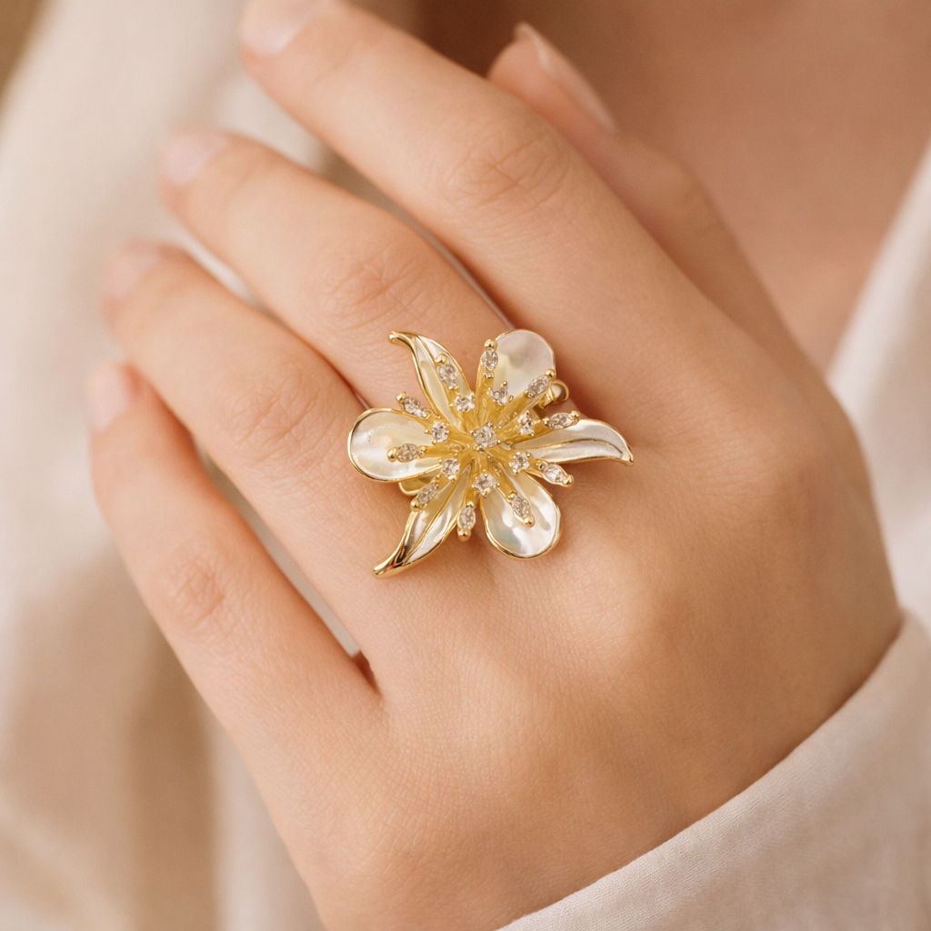 Crystal Flower Statement Ring