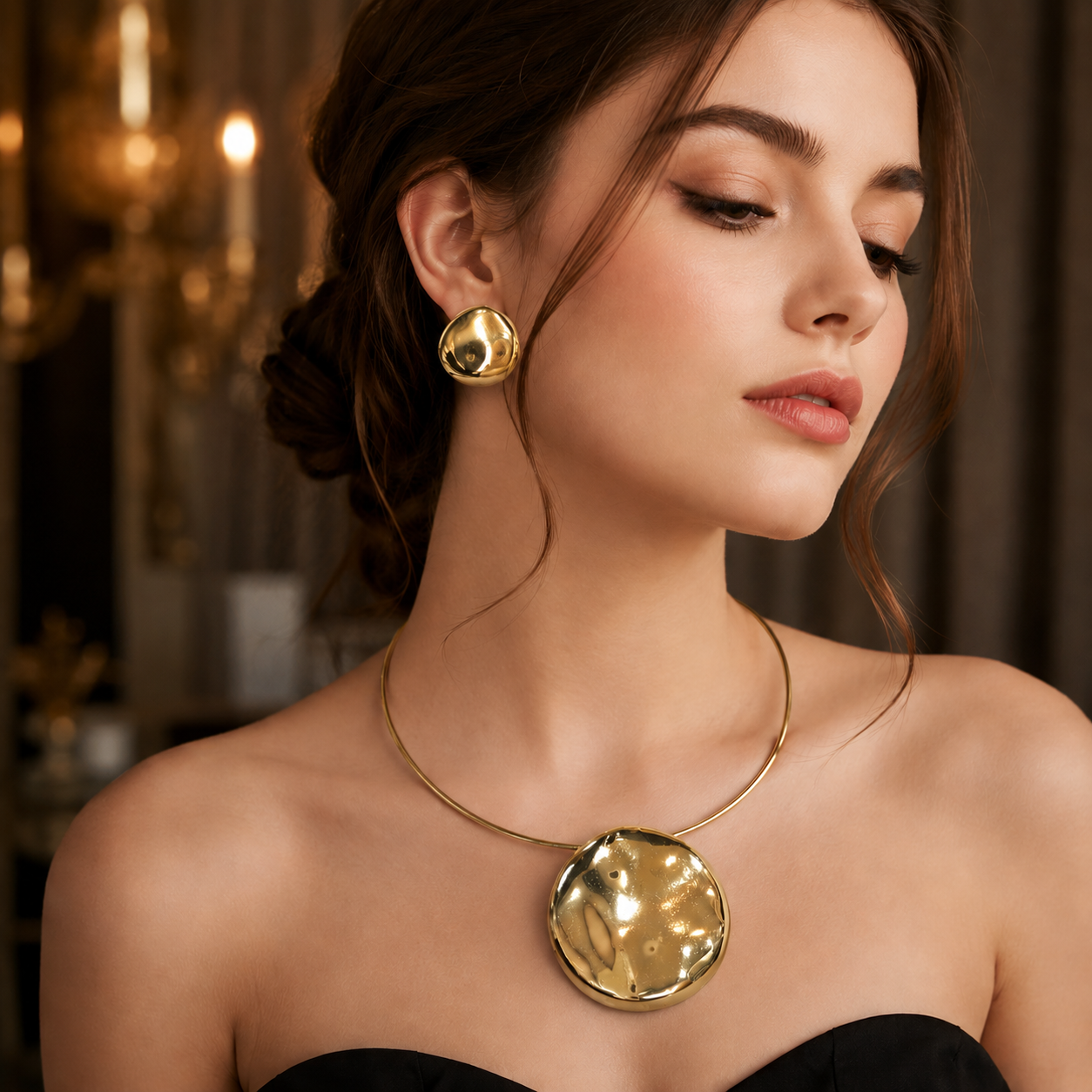 Molten Gold Necklace & Earring Set