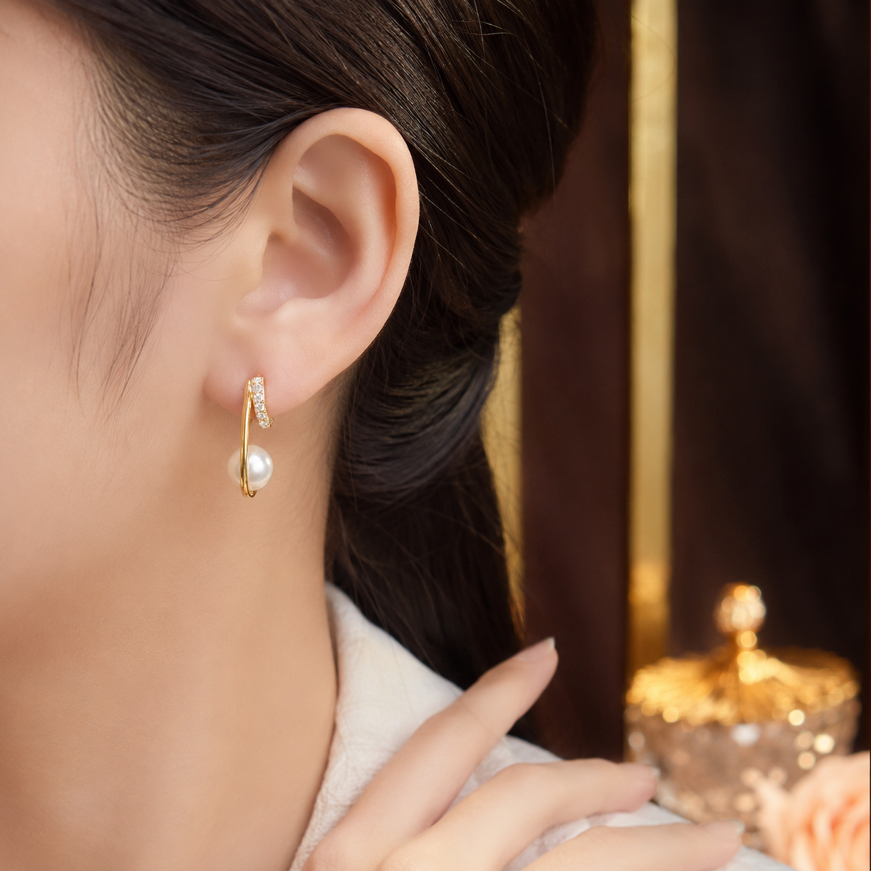 Pearl Drop Hoop Earring