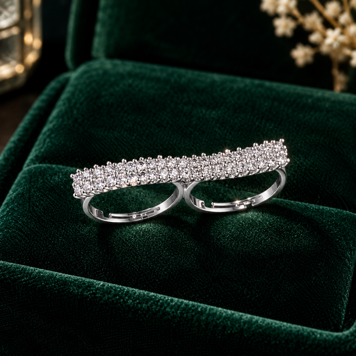 Crystal Band Double Finger Ring