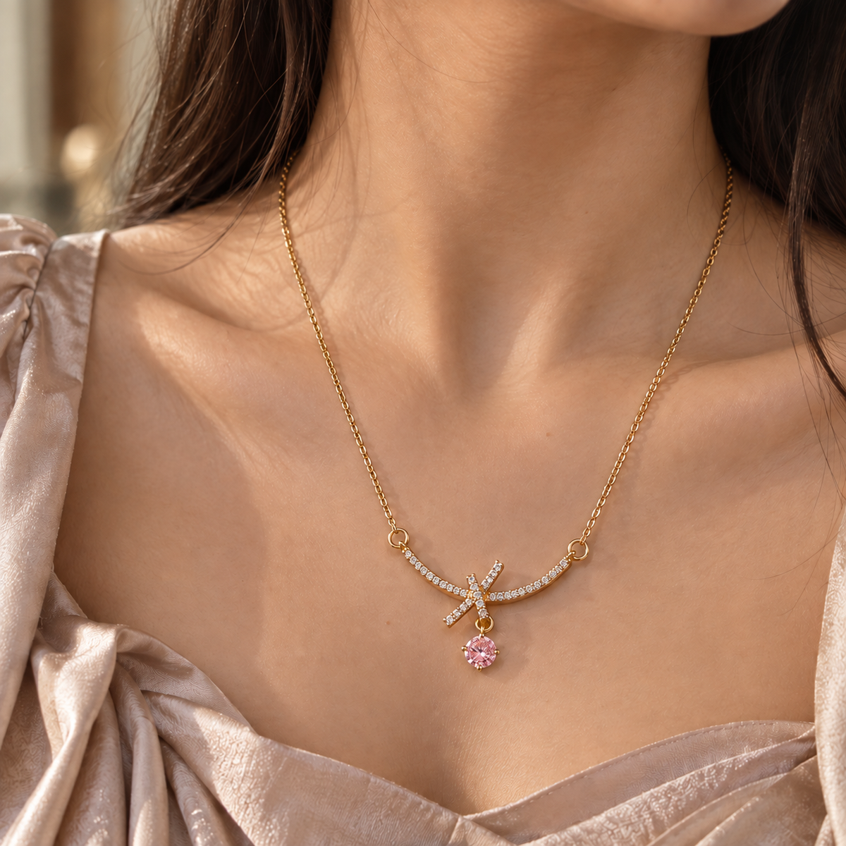 Crystal Cross Drop Necklace