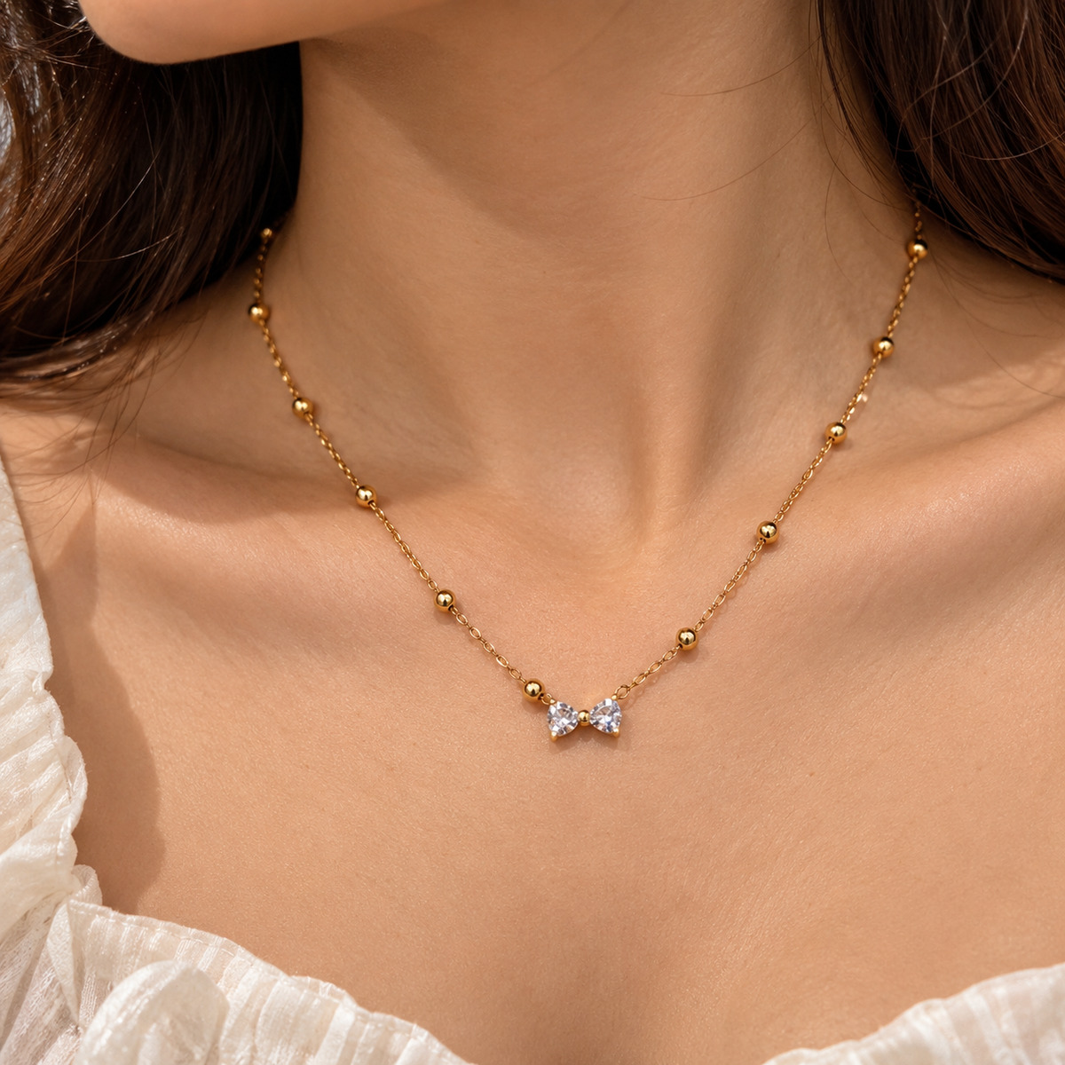 Crystal Bow Beaded Necklace