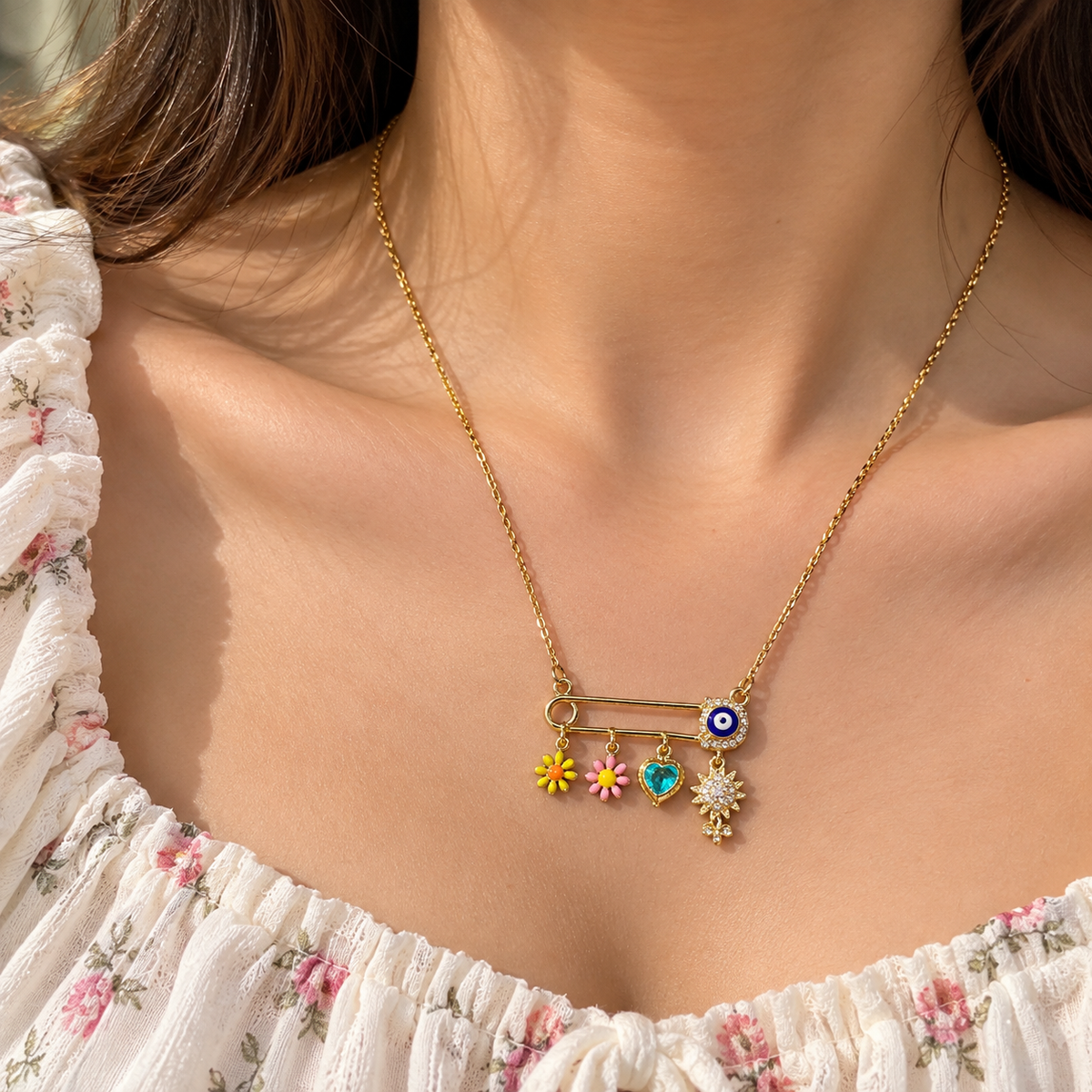 Colourful Charm Pin Necklace