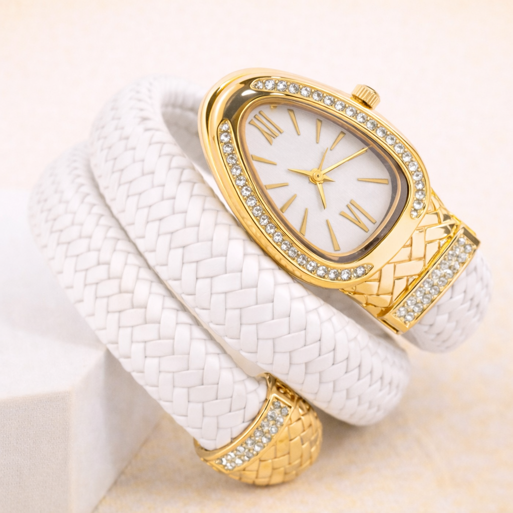 Double Wrap Leather Snake Watch
