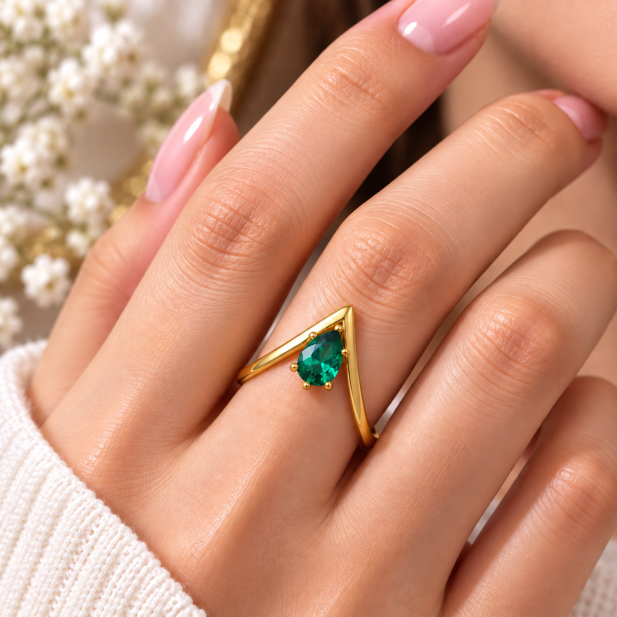 Crystal V Open Ring