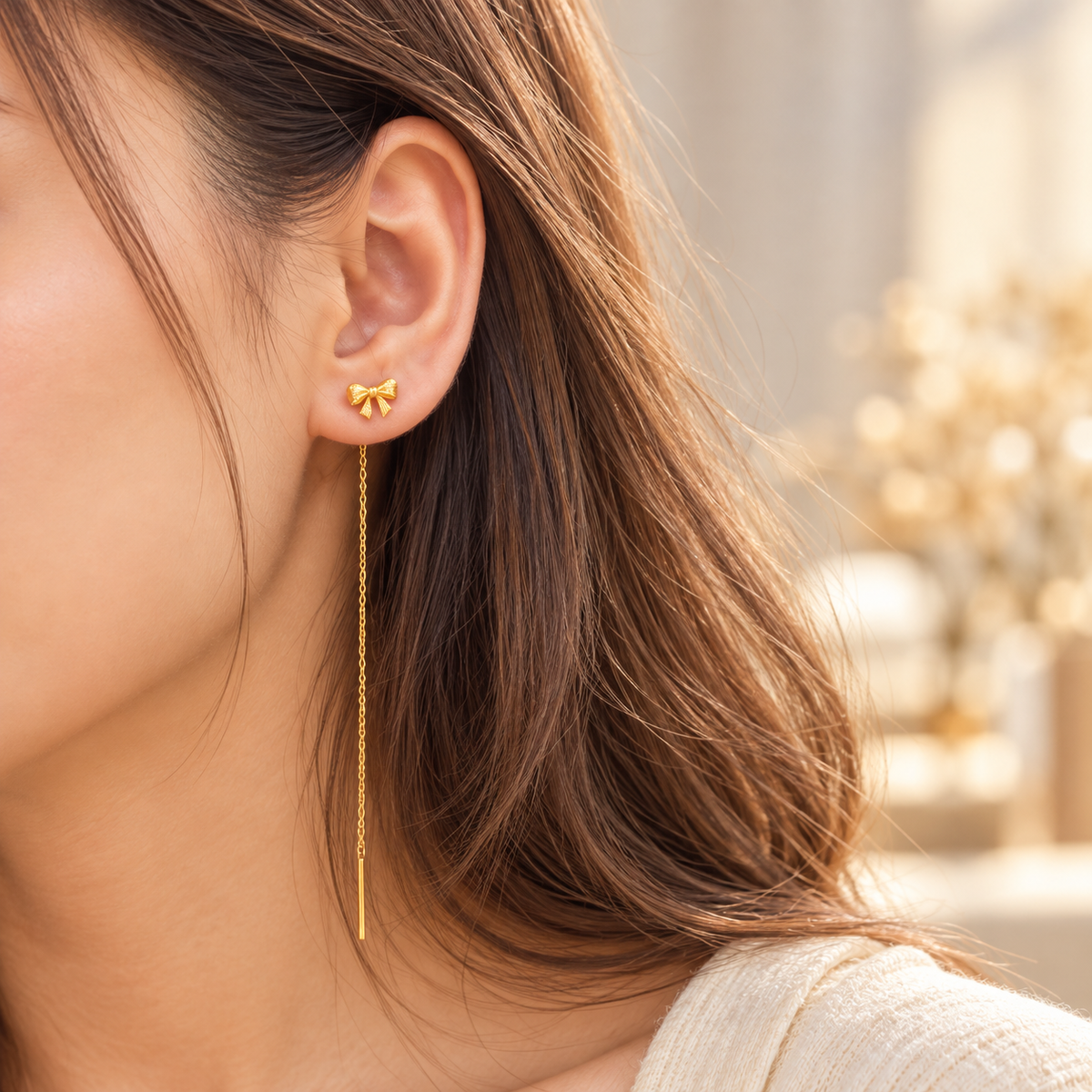 Bow Chain Drop Earrings