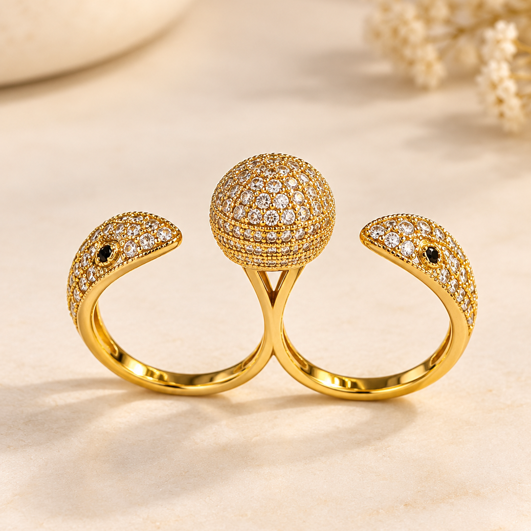 Three Head Serpent Double Ring