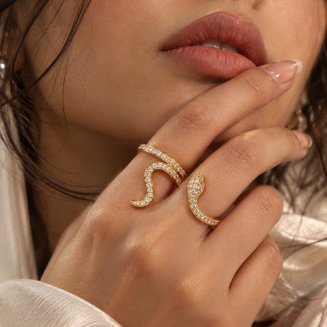 Crystal Serpent Duo Ring