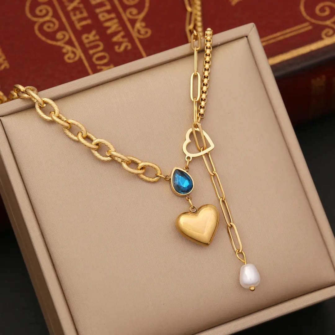 Asymmetrical Blue Heart Necklace