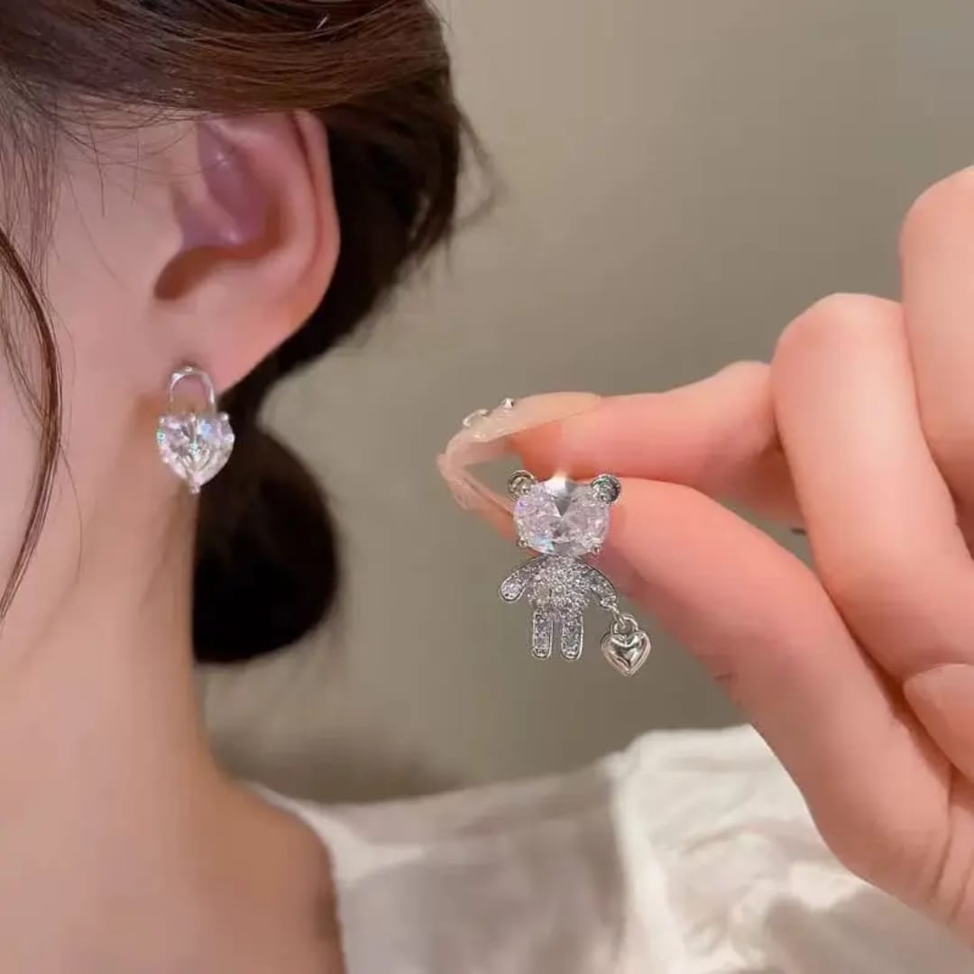 Crystal teddy charm earrings