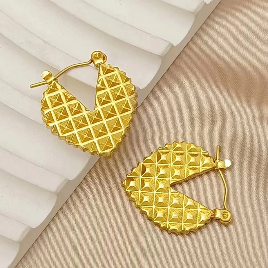 Textured Heart Hoops Earring
