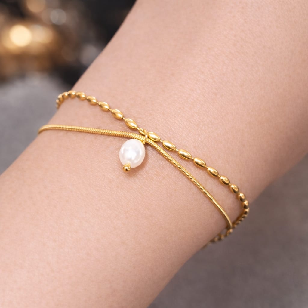 Layered Pearl Drop Bracelet