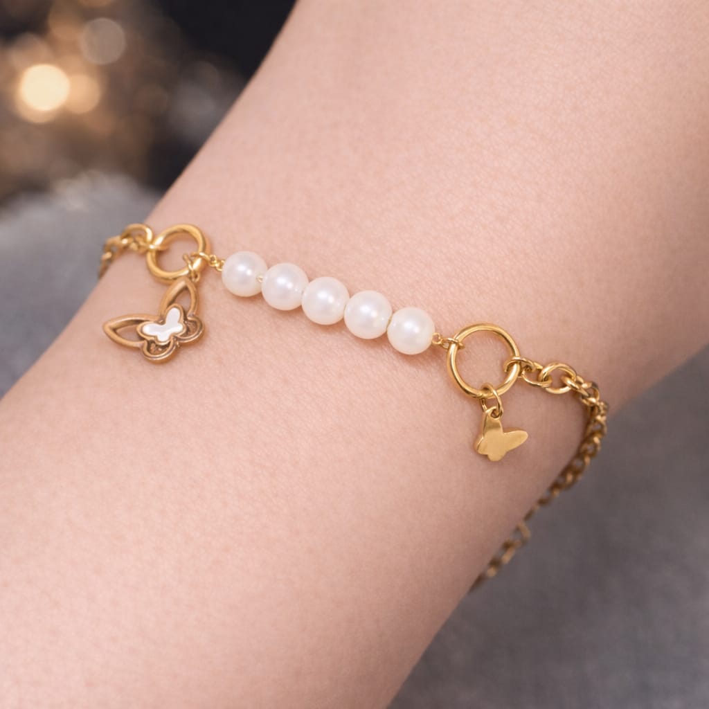 Pearl Butterfly Chain Bracelet