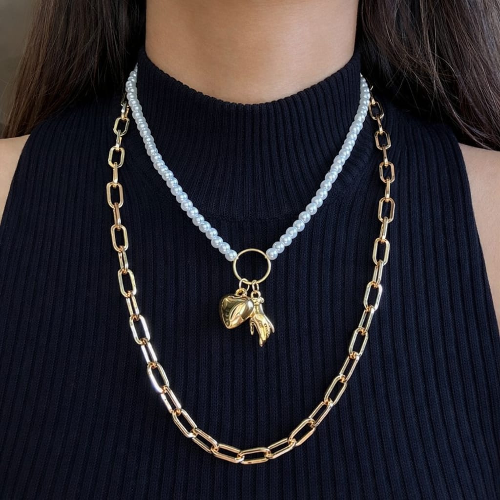Pearl Charm Double Layered Anti-Tarnish Necklace
