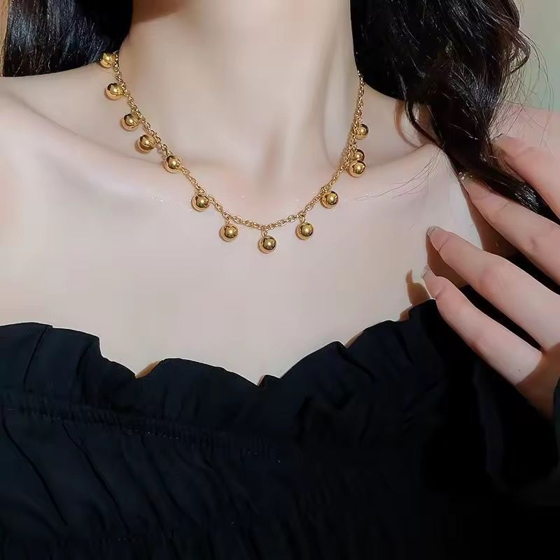 Gold Beaded Charm Necklace