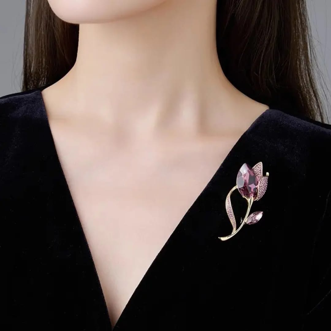 Purple Crystal Flower Brooch