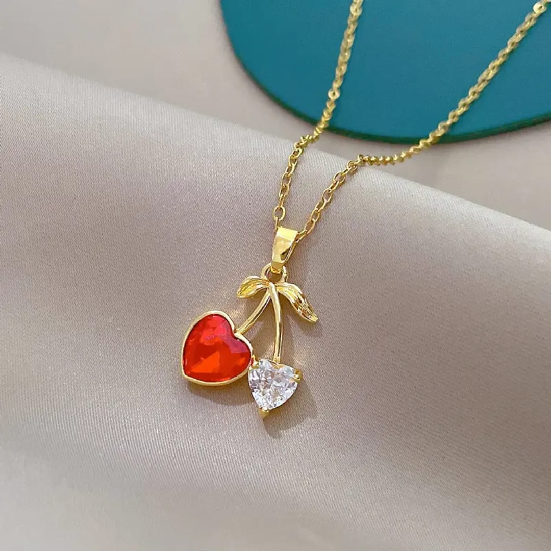Double Heart Cherry Necklace