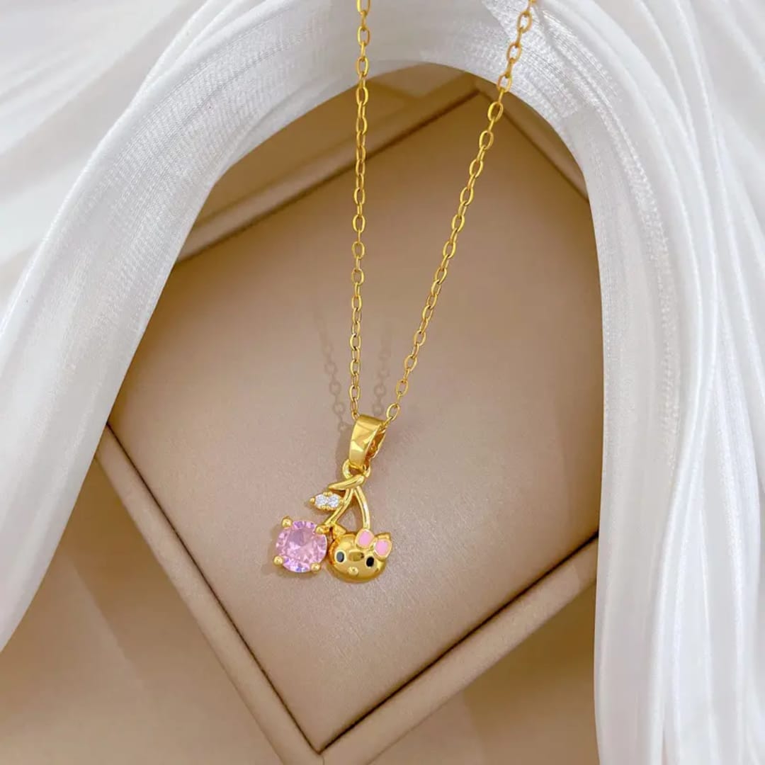 Cherry Cat Pendant Necklace