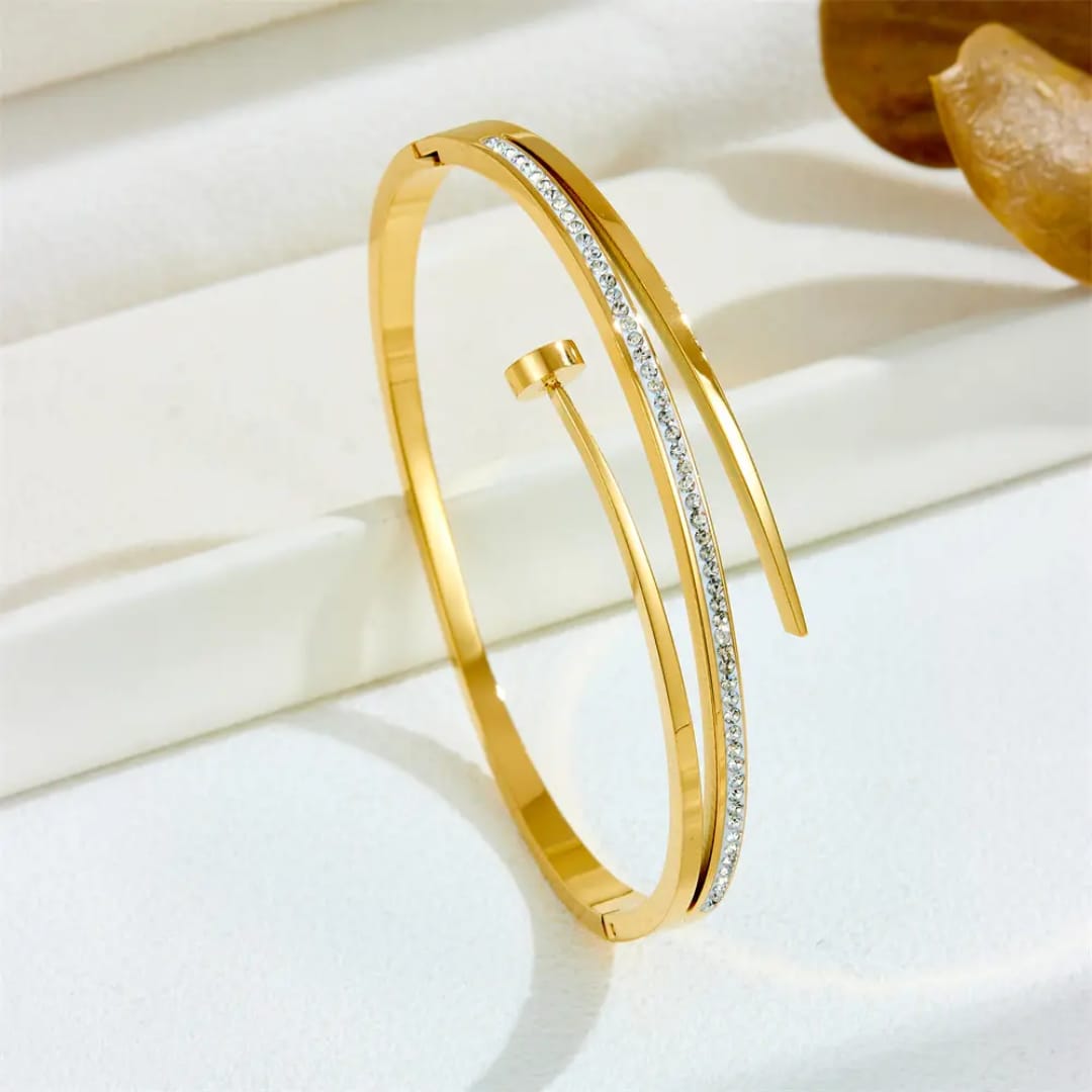 Gold Crystal Nail Kada Bracelet