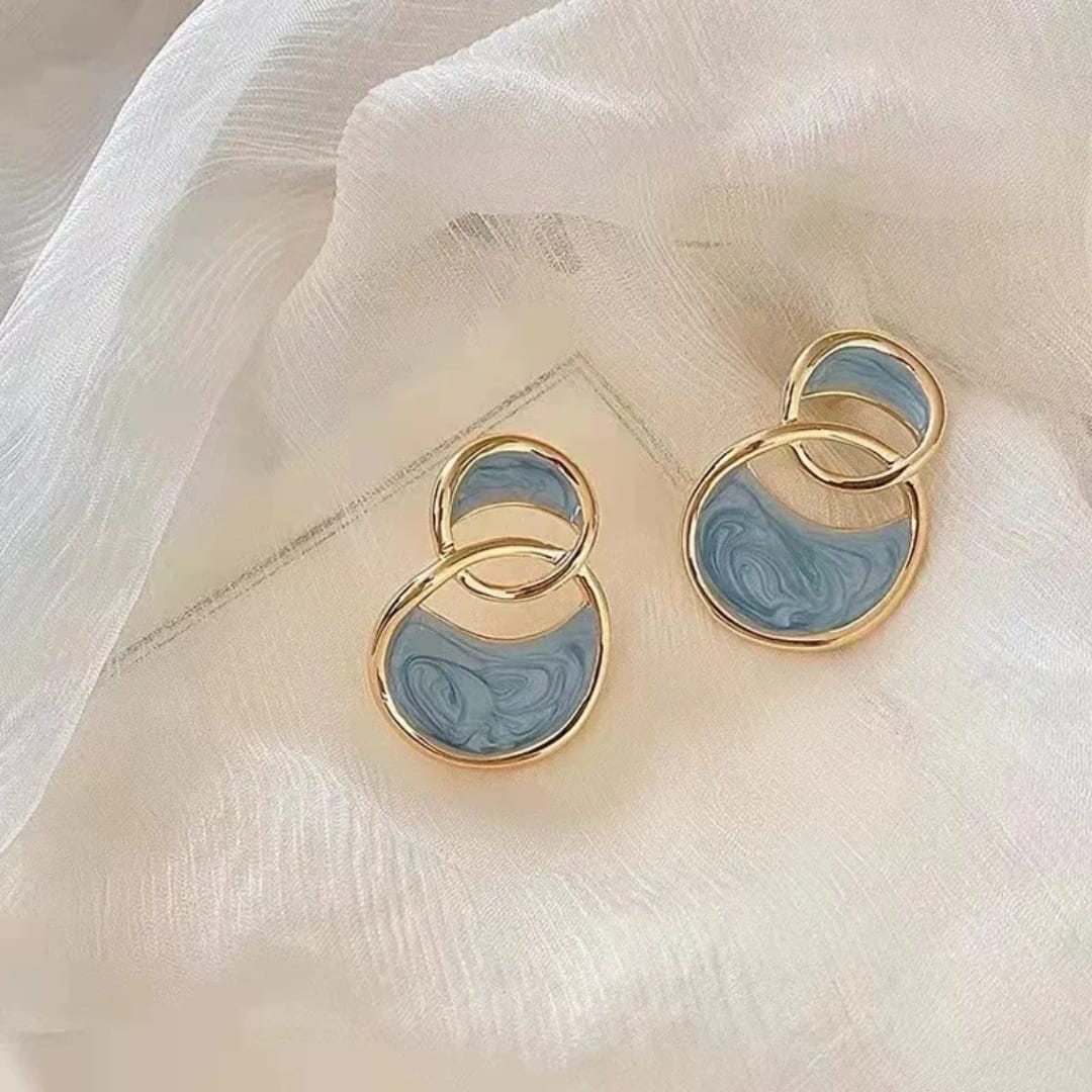 Blue Abstract Round Earrings