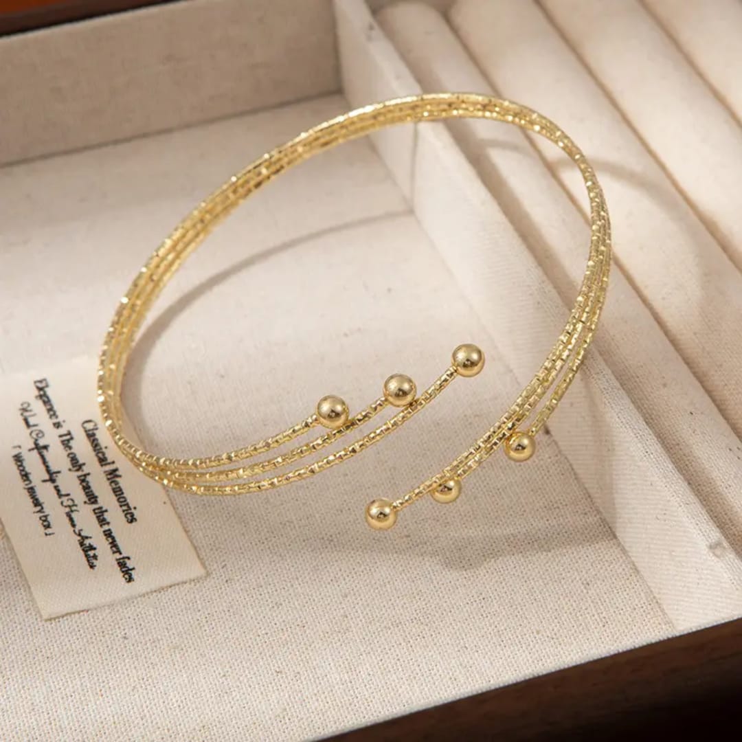 Golden Textured Bead Arm Cuff