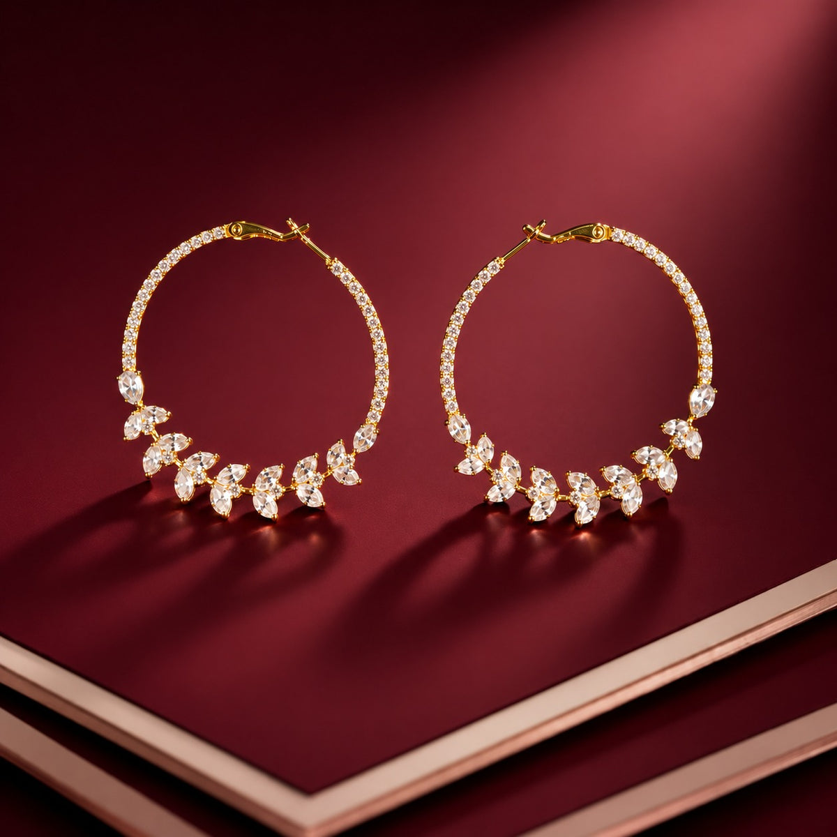 Gold Crystal Leaf Hoop Earrings