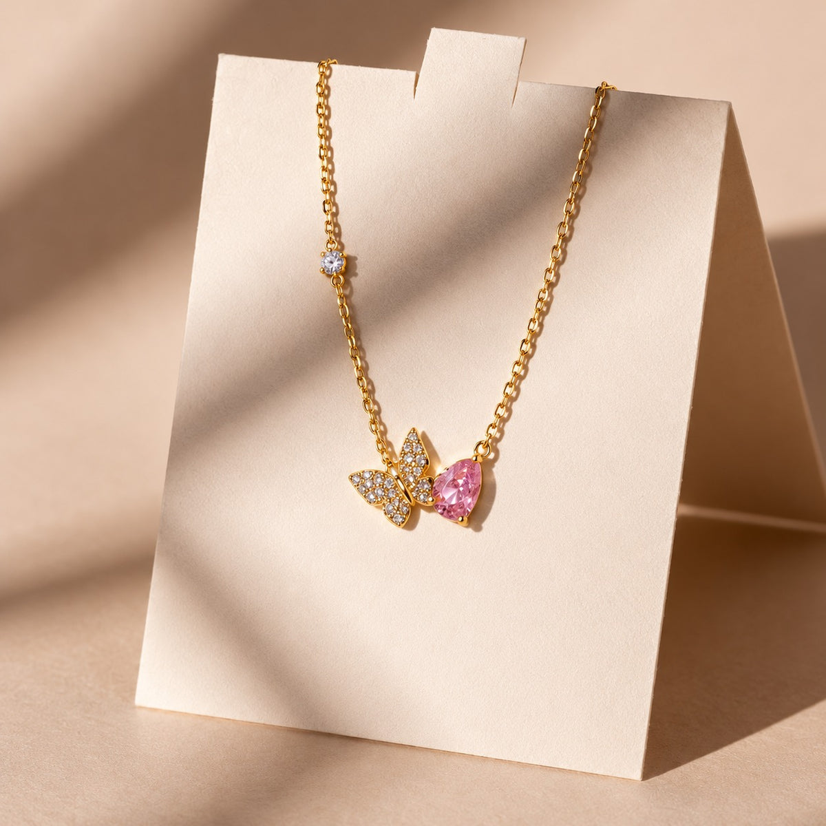 Butterfly Pink Crystal Necklace (18K Gold Plated)