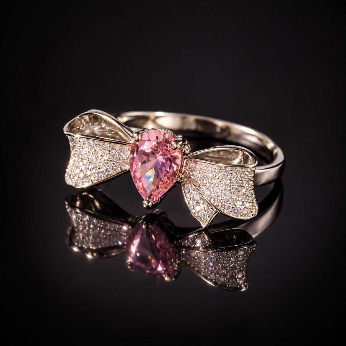 Crystal Bow Silver Ring
