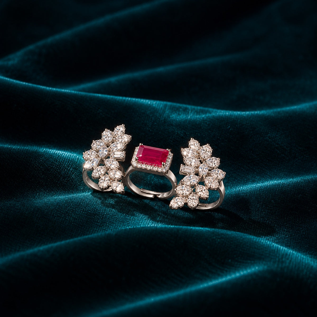 Silver Gemstone Triple Ring