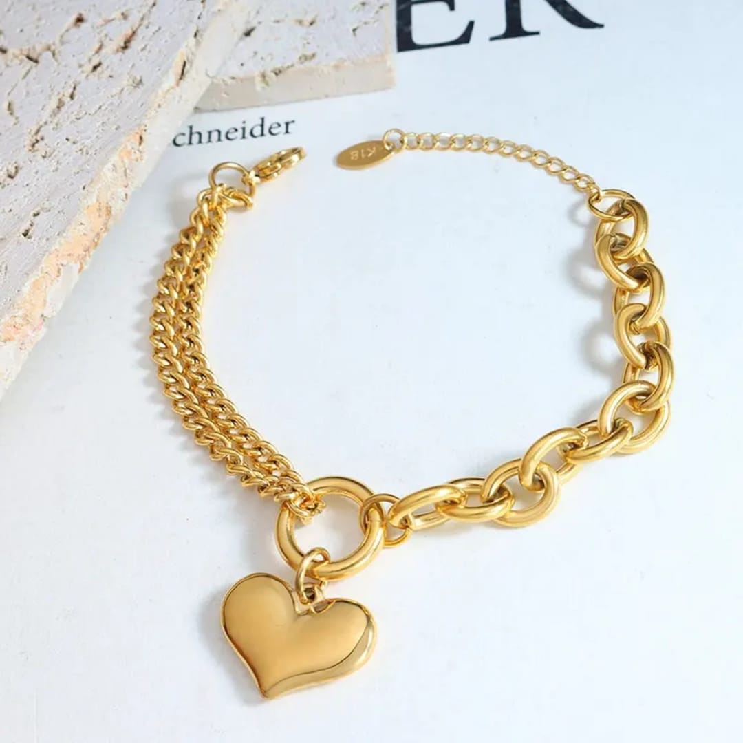 Gold Heart Charm Bracelet