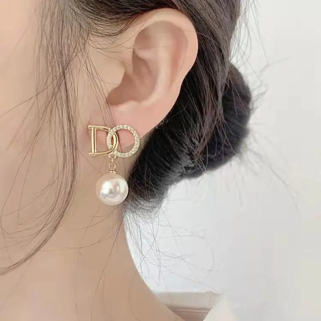 Pearl Drop Logo Earrings