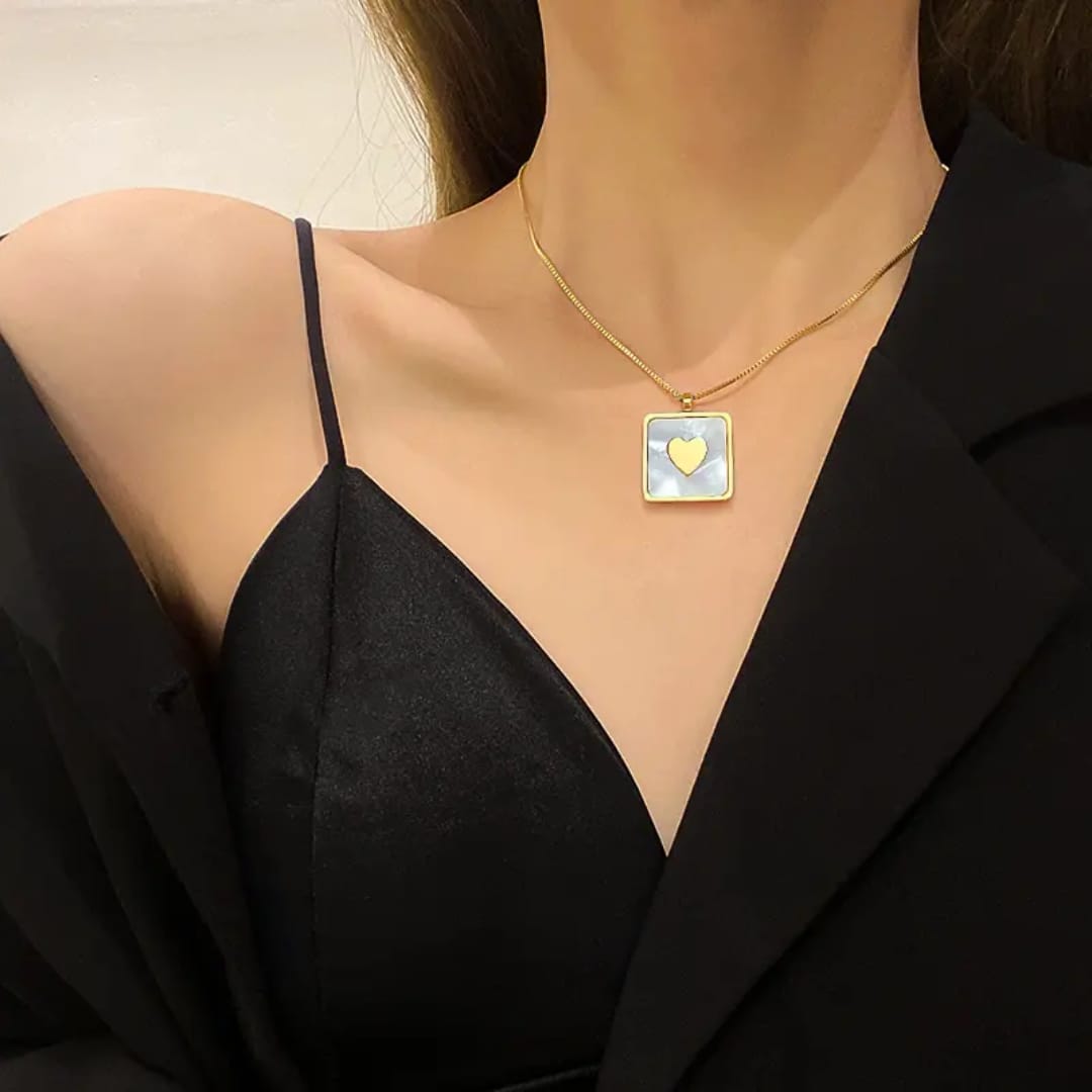 Square Heart Pendant Necklace