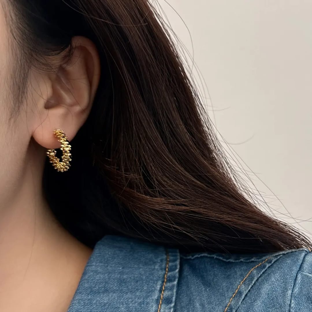 Golden Bead Hoop Earrings