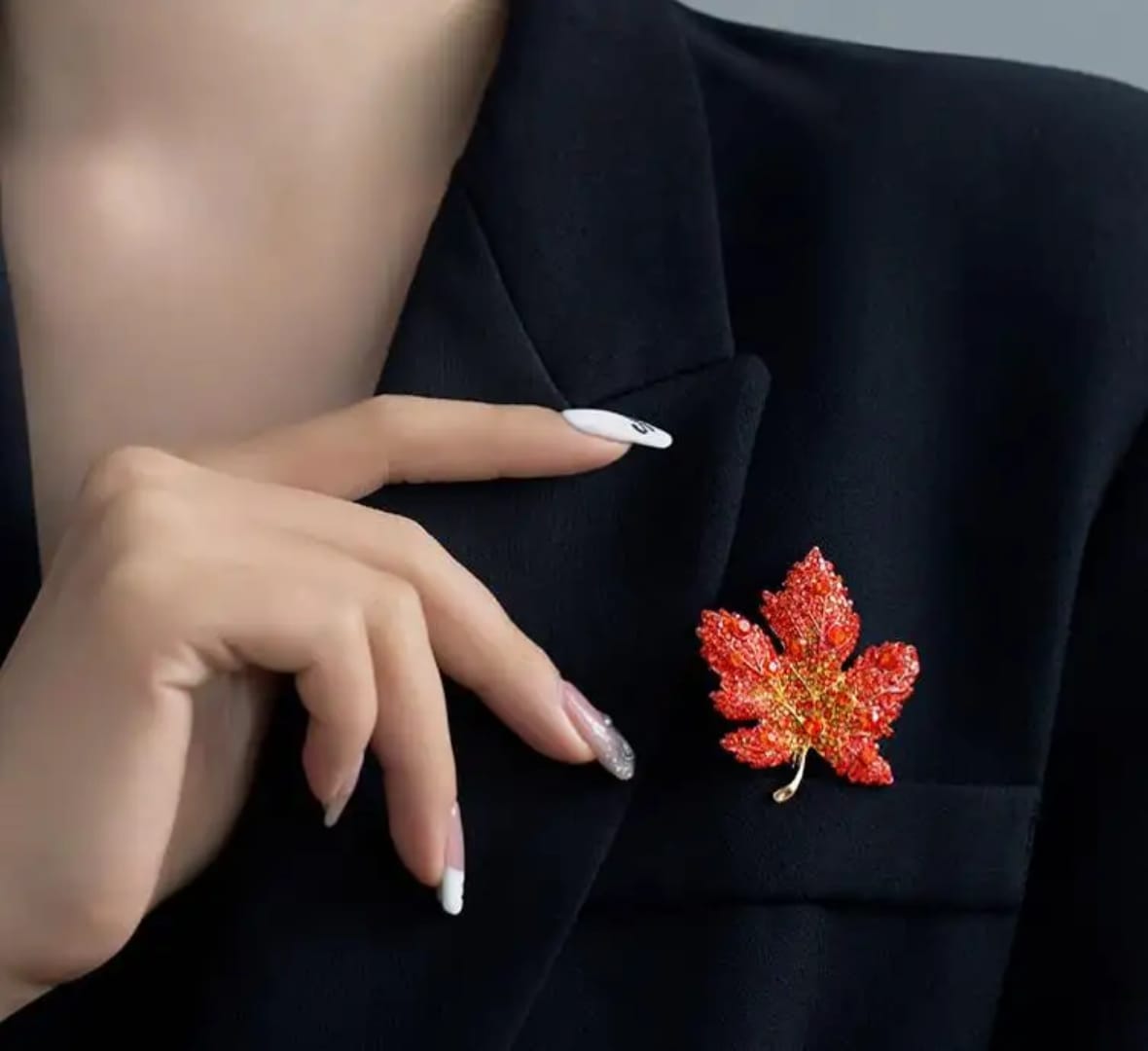 Red Crystal Leaf Brooch