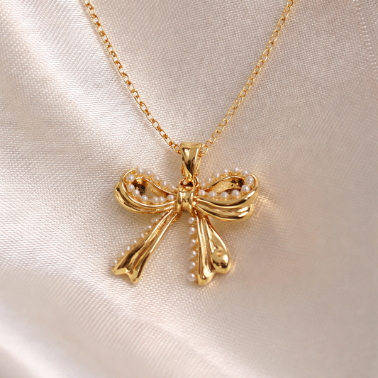 Bow-Pearl Charm Necklace