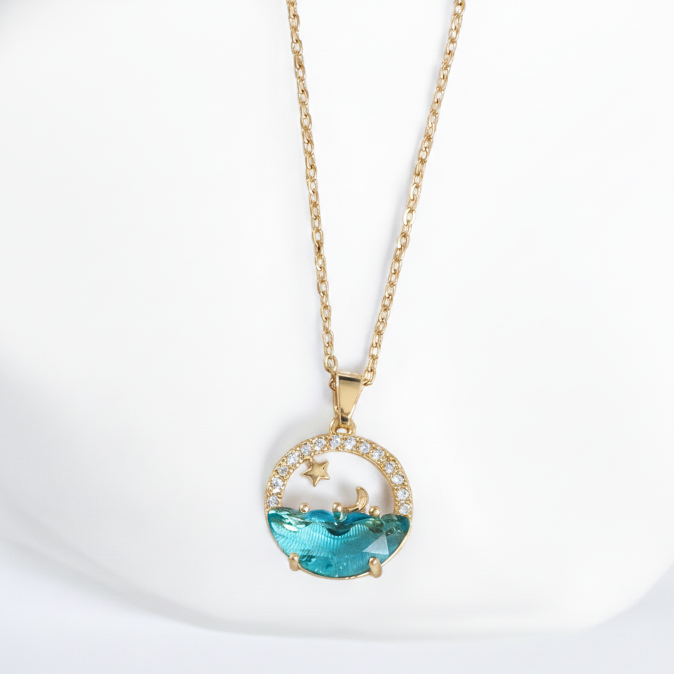 Teal Celestial Gold Necklace