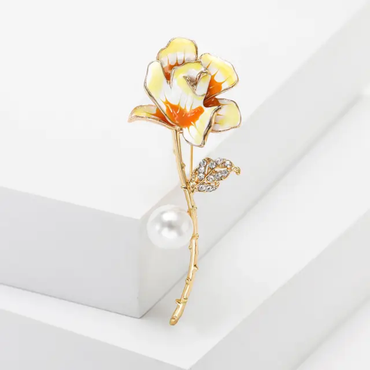 Yellow Rose Pearl Brooch