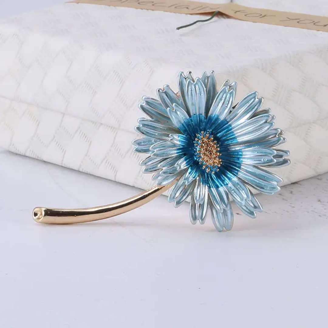 Blue Daisy Flower Brooch