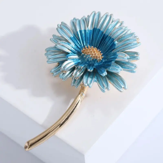 Blue Daisy Flower Brooch