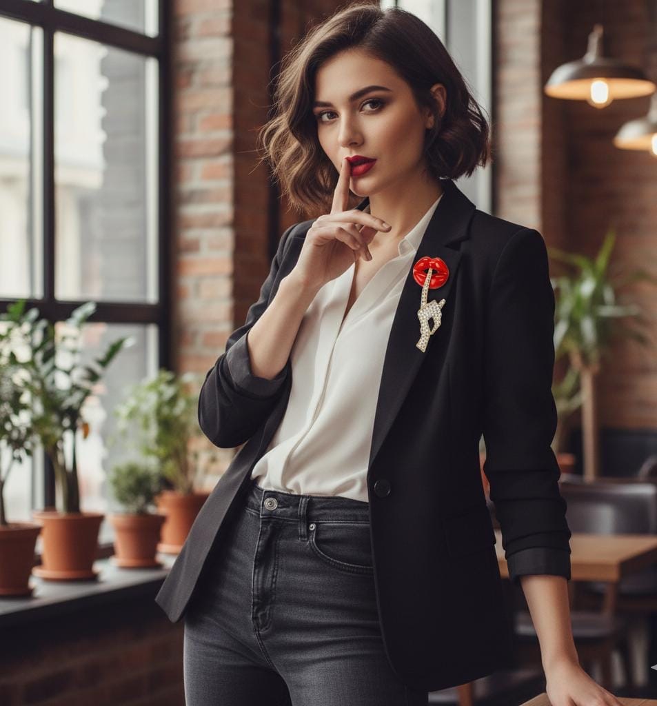 Finger-on-lips Brooch